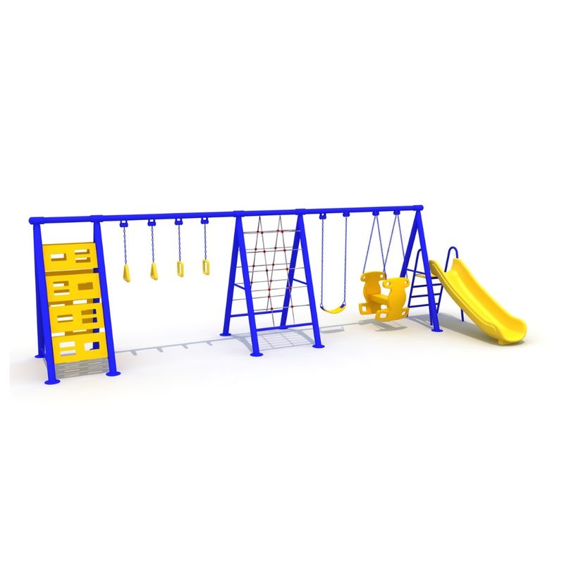 Complex de joaca pentru copii de metal Climber, exterior, 6-12 ani, 720x300x200 cm, albastru
