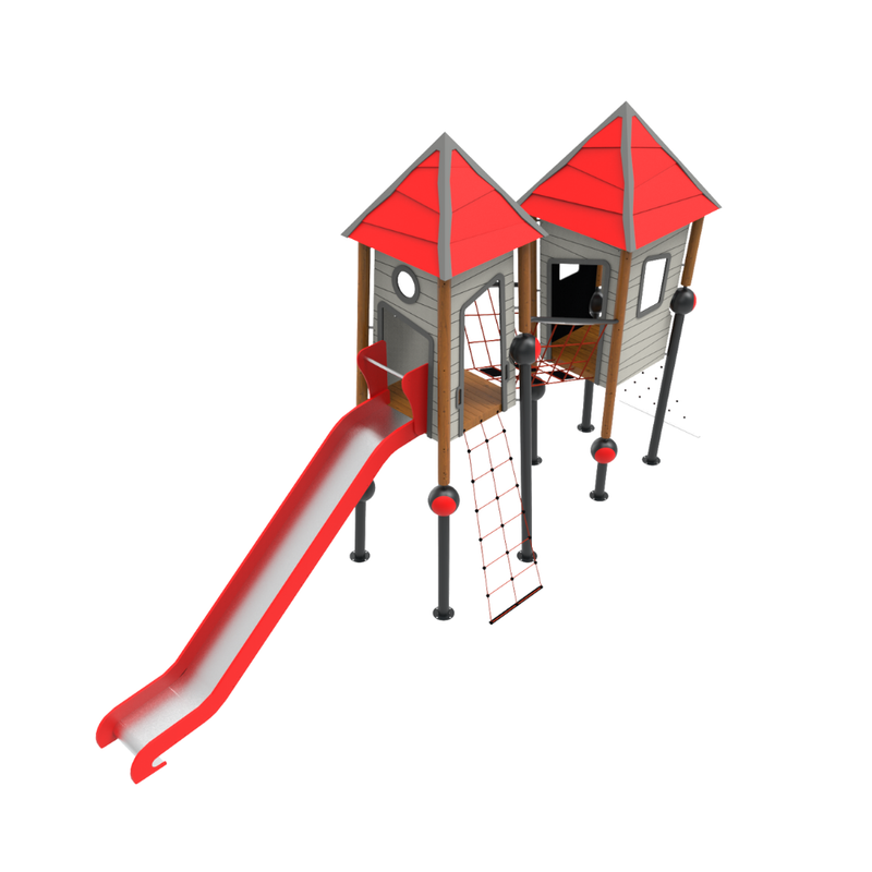 Loc de joaca pentru copii din lemn Crooked House 3, exterior, 5-16 ani, 180x780x460 cm