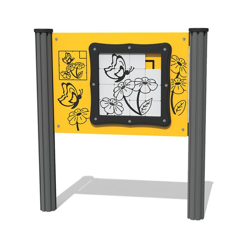 Panou interactiv Butterfly pentru copii, +2 ani, 80x120x80 cm, metal si plastic HDPE, galben/negru
