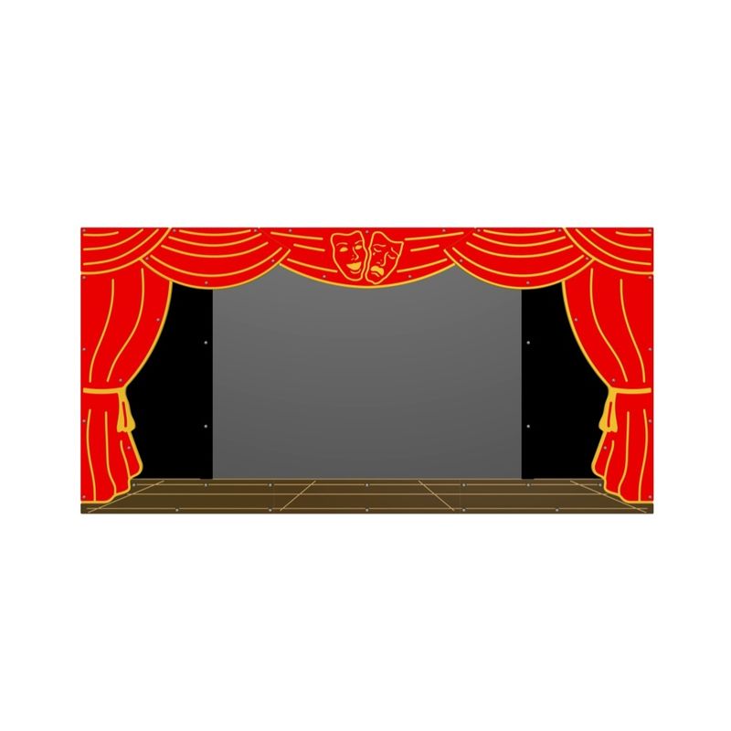 Panou interactiv Scena teatru pentru copii, +2 ani, 120x240 cm, lemn si plastic HDPE, rosu/negru