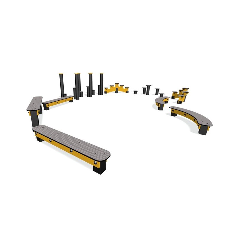 Sistem de catarare si echilibristica pentru copii de exterior Fun Trail 3, 4+ ani, 131x20x11.8 cm, metal si plastic HDPE