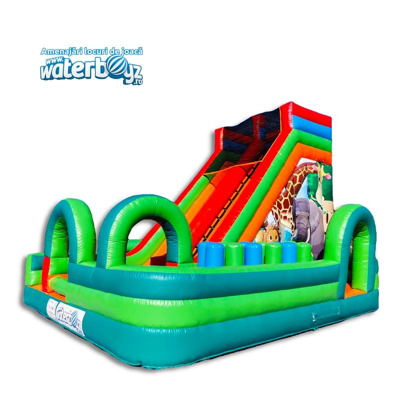 Animals World Green Inflatable Slide