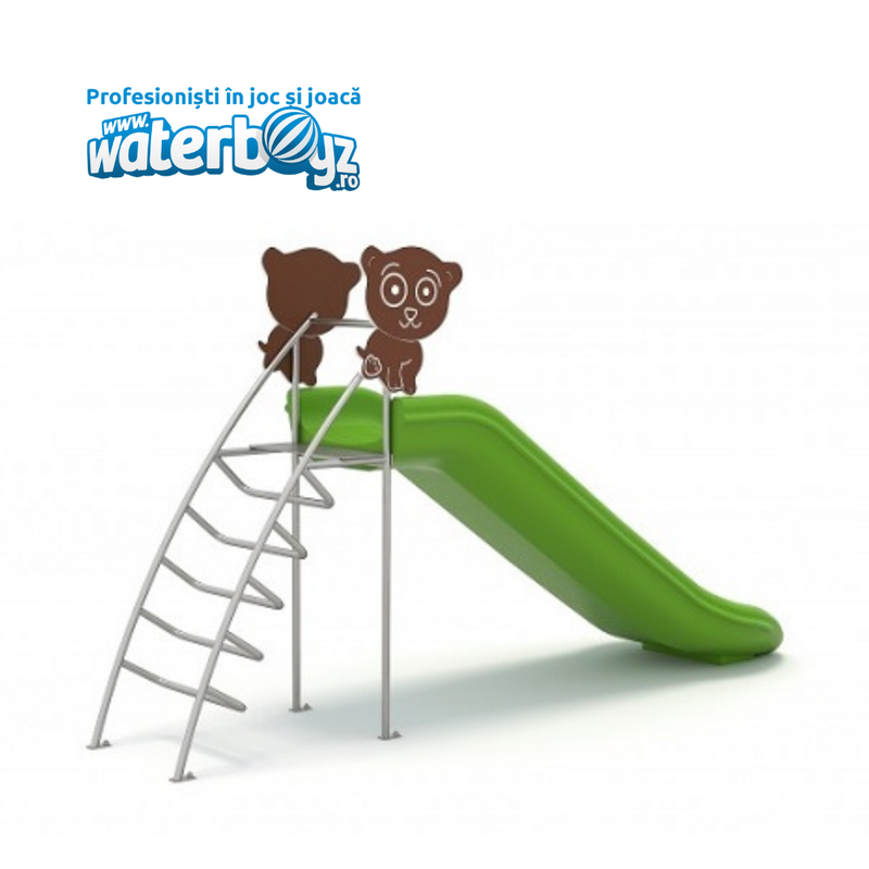 Tobogan clasic de exterior pentru copii Model 8, 3-12 ani, 305x65x170 cm, metal si plastic LLDPE, verde