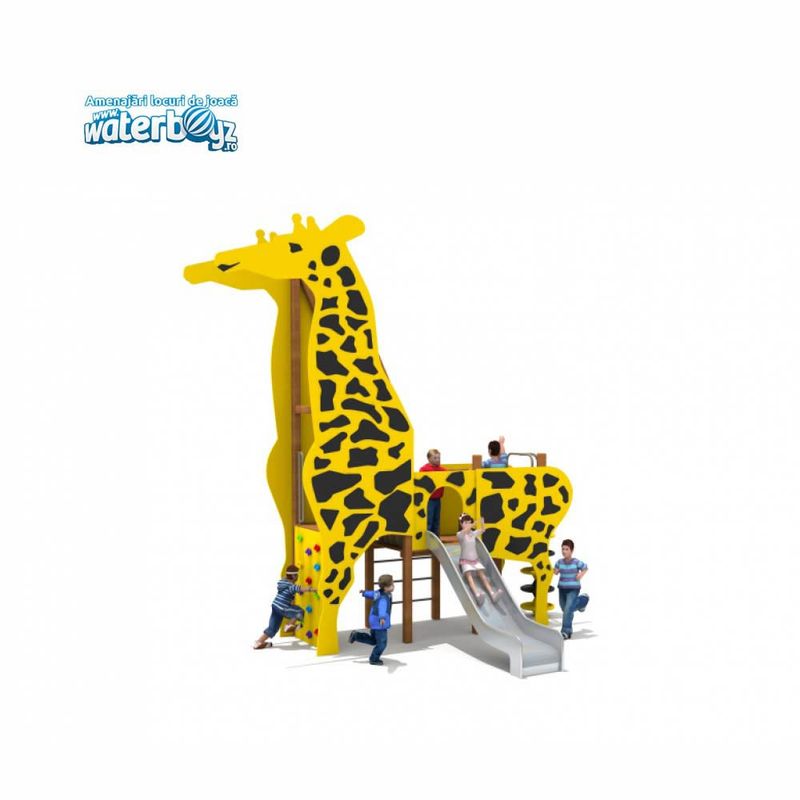 Tobogan de exterior pentru copii Girafa, 3-12 ani, metal si plastic HDPE, galben
