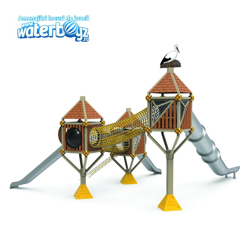 Complex de joaca pentru copii de metal Treehouse 7, exterior, 5-12 ani, 895x845x610 cm