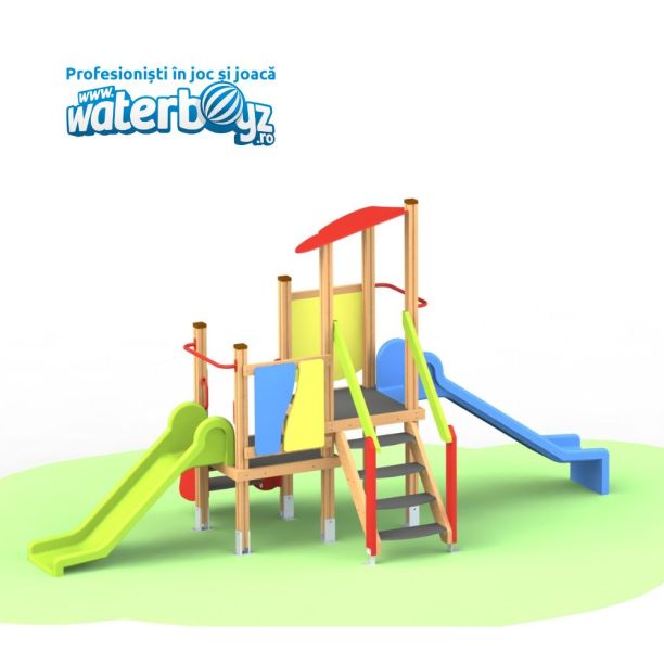 Loc de joaca din lemn pentru copii Nature 11, exterior, 2-6 ani, 422x180x230 cm