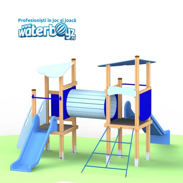 Loc de joaca din lemn pentru copii Happy Nature 12, exterior, 2-6 ani, 293x358x230 cm