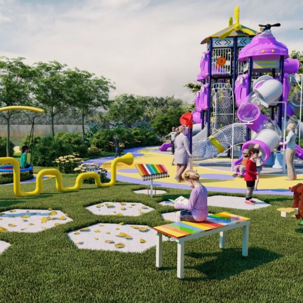 Amenajare completa loc de joaca de exterior la cheie Purple Zone