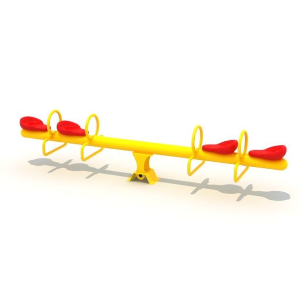 Balansoar cu 4 locuri pentru copii Model 10, 3-10 ani, 260x40x55 cm, metal si plastic, galben