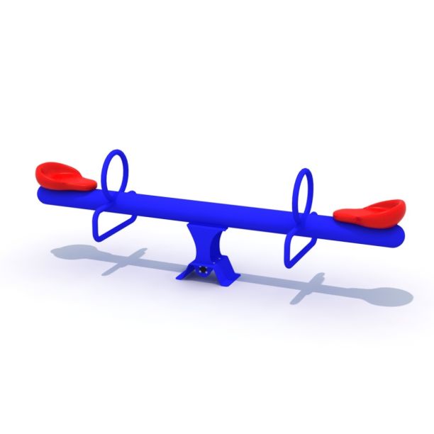 Balansoar dublu pentru copii Model 12, 3-10 ani, 200x40x55 cm, metal si plastic, albastru si rosu