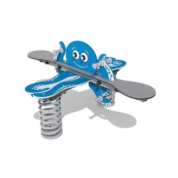 Balansoar pe arc cu 4 locuri pentru copii Caracatita, 3-7 ani, 156x116 cm, metal si lemn, albastru