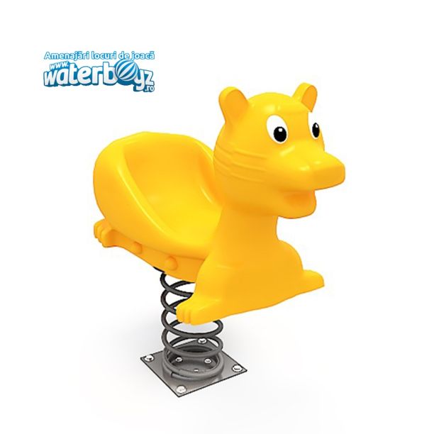 Balansoar pe arc pentru copii Funny Pisica 5, 1-4 ani, metal si plastic LLDPE, galben, 85x40x105 cm