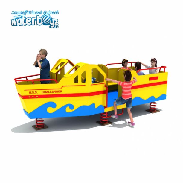 Balansoar pe arc pentru copii Vaporas, 1-4 ani, metal si plastic HDPE, galben, 340x130x130 cm