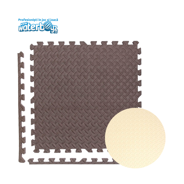 Covor puzzle modular pentru spatii indoor, 100x100x2 cm, spuma EVA cu amortizare soc, fata dubla, maro/bej, 3-12 ani