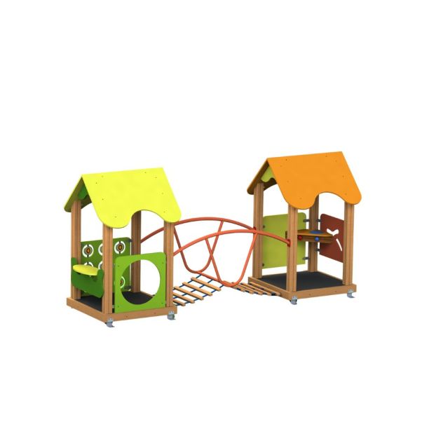 Casuta de joaca interactiva Playhouse pentru copii, 0-3 ani, 325x91x161 cm, lemn, multicolor