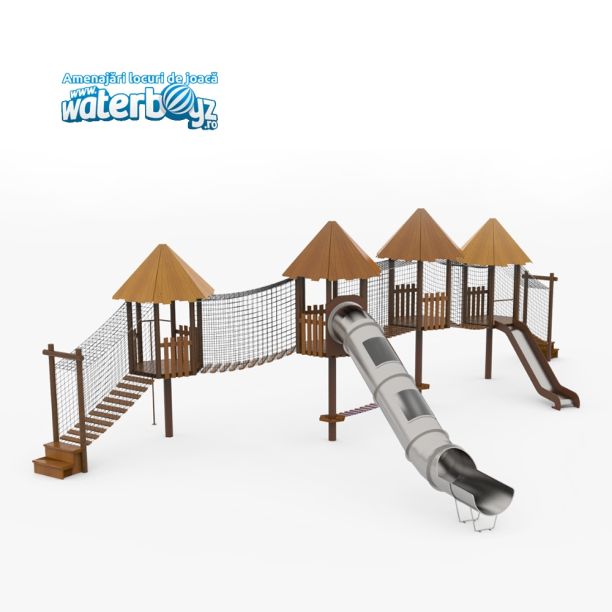 Loc de joaca pentru copii din lemn Nordic Touch 5, exterior, 3-12 ani