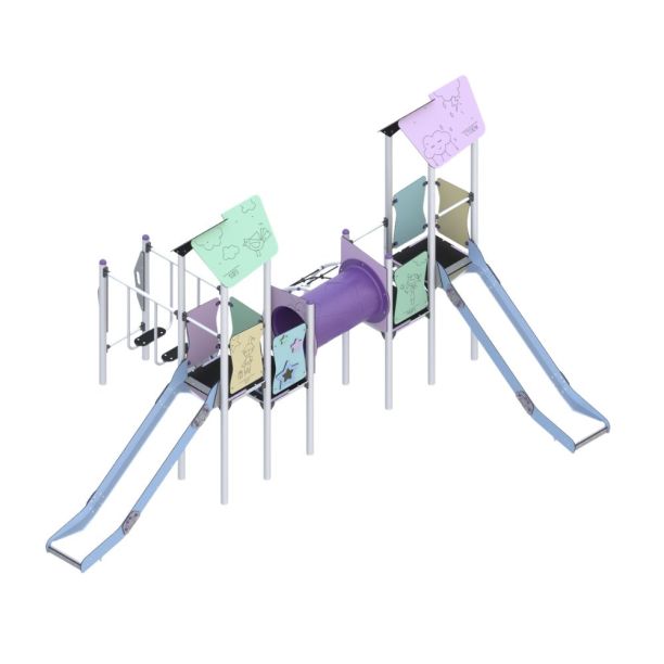 Complex de joaca din metal pentru copii Pastel Rainbow Towers, exterior, +5 ani,  554x428x311 cm