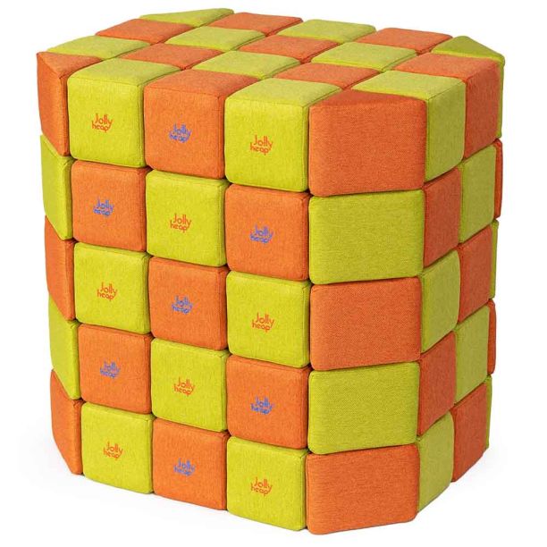 Cuburi Magnetice 3D Jolly Heap pentru copii de 1-12 ani, 100 de piese, 12x12x12 cm, galben/portocaliu