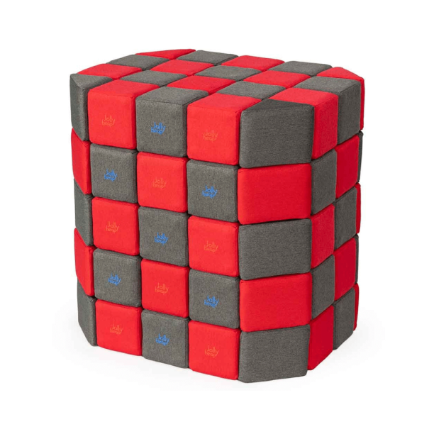 Cuburi Magnetice 3D Jolly Heap pentru copii de 1-12 ani, 100 de piese, 12x12x12 cm, gri/rosu