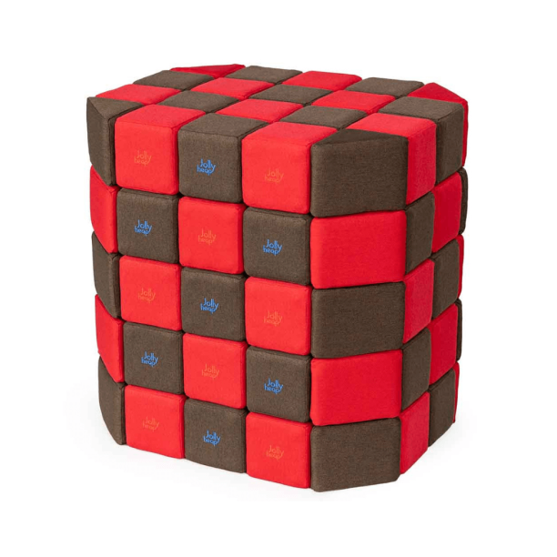 Cuburi Magnetice 3D Jolly Heap pentru copii de 1-12 ani, 100 de piese, 12x12x12 cm, maro/rosu