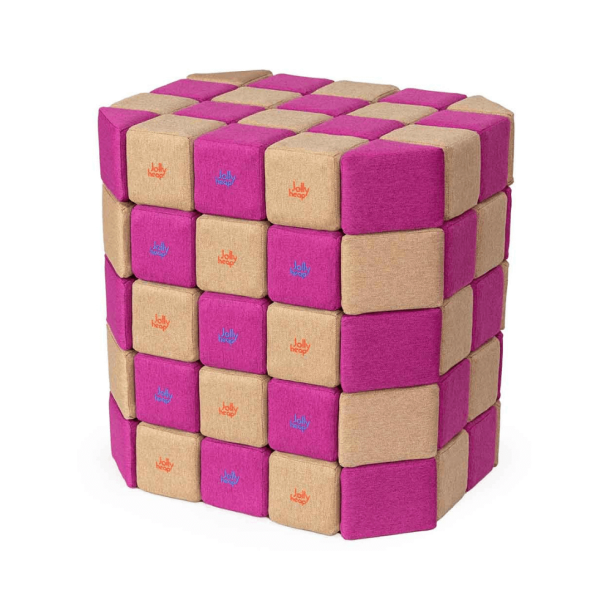 Cuburi Magnetice 3D Jolly Heap pentru copii de 1-12 ani, 100 de piese, 12x12x12 cm, roz/crem