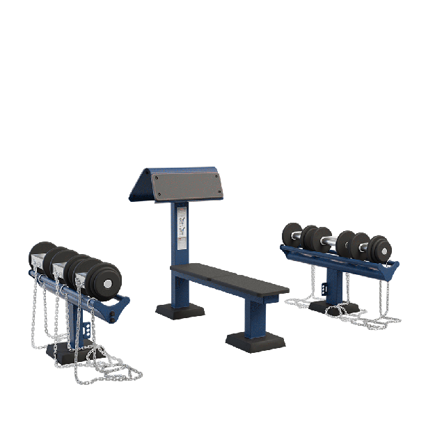 Set de greutati cu suport si banca Light de exterior, 129x220x110 cm, otel