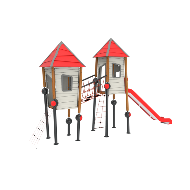 Loc de joaca din lemn pentru copii Crooked House 3, exterior, 5-16 ani, 180x780x460 cm