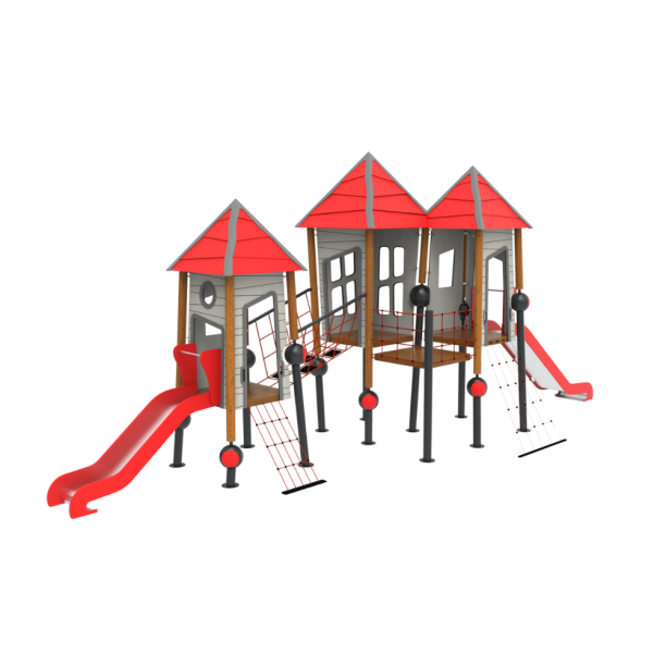 Loc de joaca din lemn pentru copii Crooked House 4, exterior, 5-16 ani, 320x960x430 cm