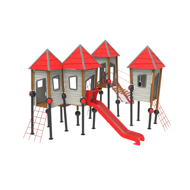 Loc de joaca din lemn pentru copii Crooked House 5, exterior, 5-16 ani, 530x940x460 cm