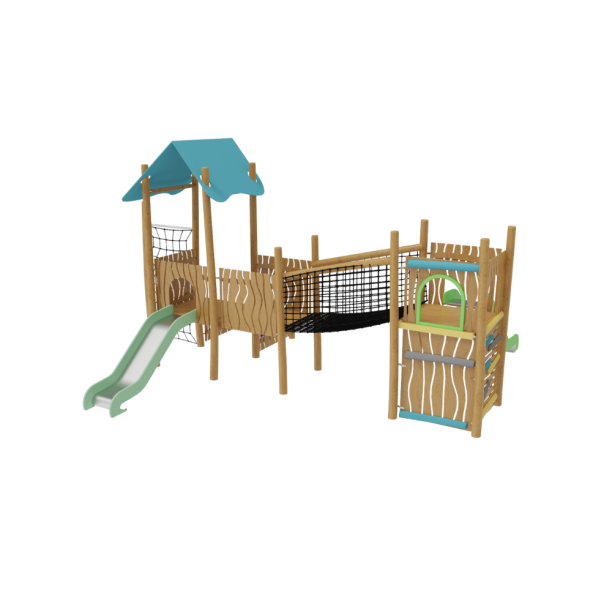 Loc de joaca din lemn pentru copii Naturel 1, exterior, 5-16 ani, 700x620x390 cm