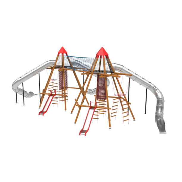 Loc de joaca din lemn pentru copii Nordic Touch 10, exterior, 5-16 ani, 1260x2380x780 cm