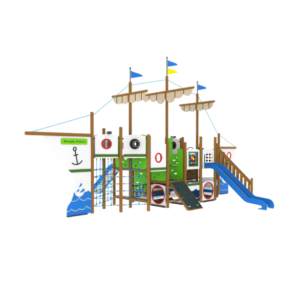 Loc de joaca din lemn pentru copii Galleon 1, exterior, 5-16 ani, 1130x770x610 cm