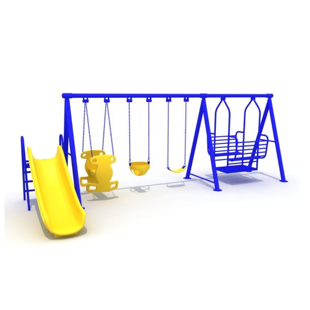 Complex de joaca din metal pentru copii Incluziv model 5, exterior, 1-12 ani, 580x300x200 cm, albastru