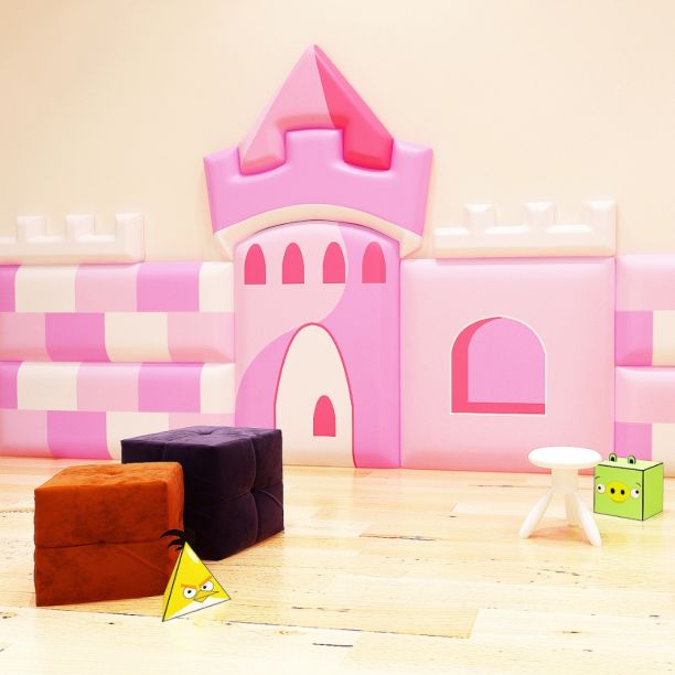 Panou de perete Soft Play cu burete, model Castle, pentru locuri de joaca de interior