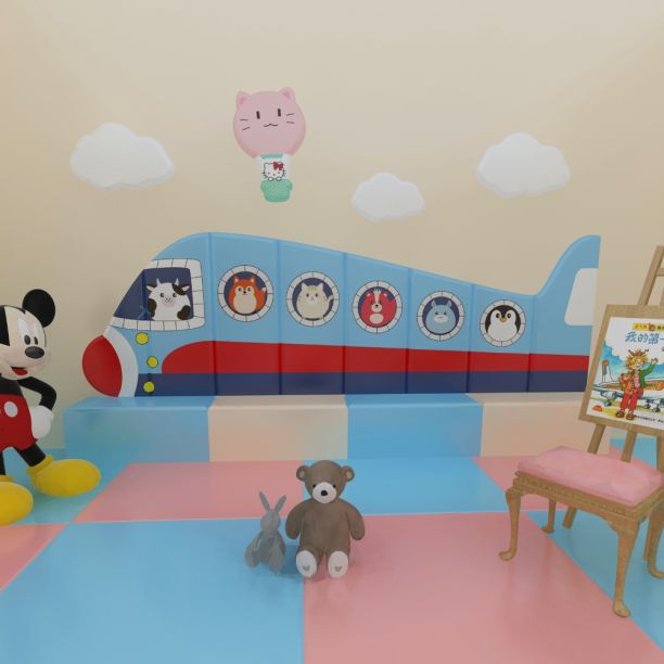 Panou de perete Soft Play cu burete, model Avion, pentru locuri de joaca de interior