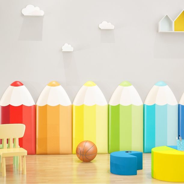 Panou de perete Soft Play cu burete, model Creion, pentru locuri de joaca de interior