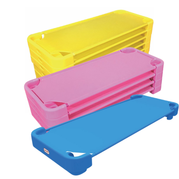 Pat pentru gradinita cu saltea elastica, 138x60x15 cm, plastic HDPE, maxim 6 ani